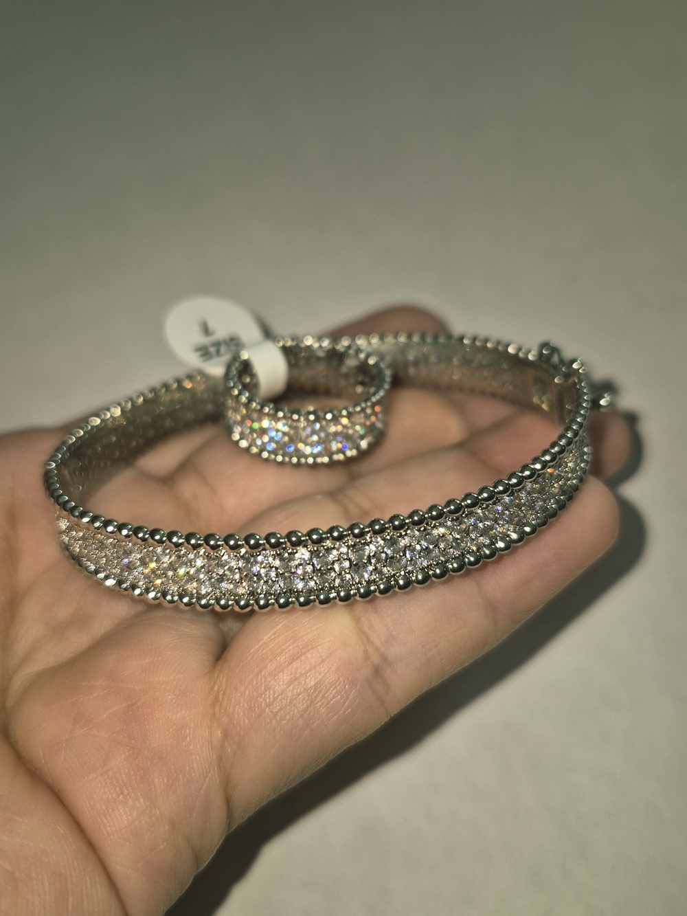 Sparkling Silver-Tone Crystal Bangle and Ring Set